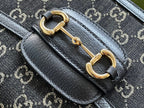 GG HORSEBIT 1955 SADDLE BAG 25 IN BLACK CANVAS AND CALFSKIN