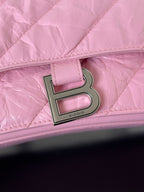 CRUSH CHAINED BAG 32 IN PINK QUILTED CRUSHED CALFSKIN SILVER HARDWARE