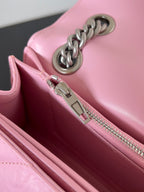 CRUSH CHAINED BAG 25 IN PINK QUILTED CRUSHED CALFSKIN SILVER HARDWARE