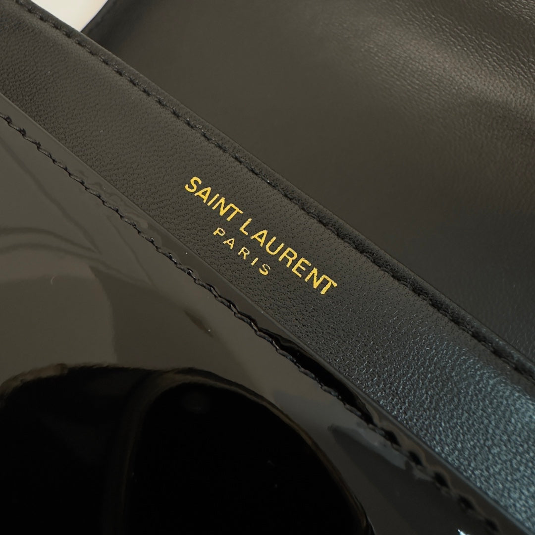 YSL Solferino Small Satchel Bag Black Gold Patent Leather 339430