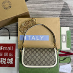 GG HORSEBIT 1955 BAG 24 IN BEIGE CANVAS AND WHITE CALFSKIN