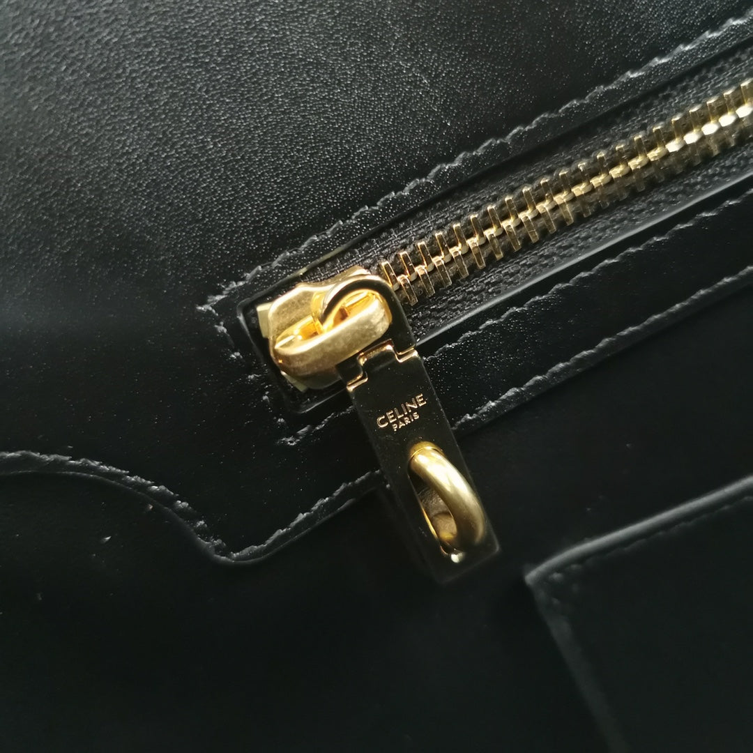 CONTI BAG 36 IN BRONZE BLACK CALFSKIN GOLD HARDWARE