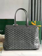 BELLECHASSE BIAUDE PM BAG 36 IN GRAY GOYARDINE CANVAS AND CALFSKIN TRIM