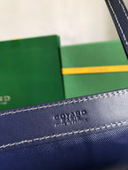 BELLECHASSE BIAUDE PM BAG 36 IN NAVY BLUE GOYARDINE CANVAS AND CALFSKIN TRIM