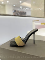 SL LUCKY GOLD CRYSTAL HIGH HEELS BLACK CALFSKIN