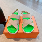 HM ELECTRIC SANDAL PARAKEET AND KHAKI CALFSKIN