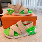 HM ELECTRIC SANDAL PARAKEET AND KHAKI CALFSKIN