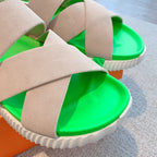 HM ELECTRIC SANDAL PARAKEET AND KHAKI CALFSKIN