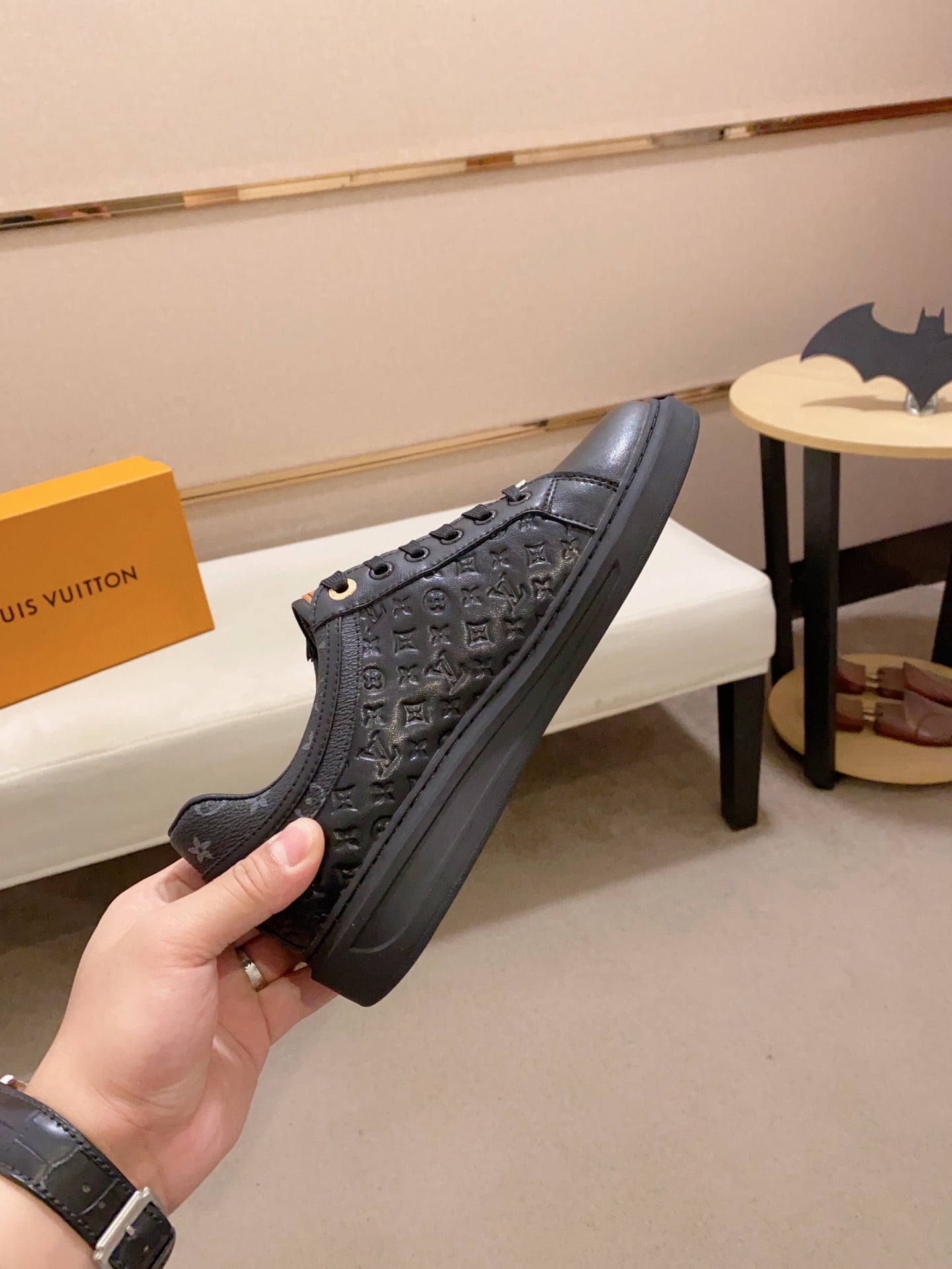LV RIVOLI SNEAKER BLACK MINI MONOGRAM-EMBOSSED CALFSKIN
