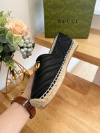 GG 26ss Loafer Black Straw Sheepskin 692196