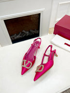 Valentino 25 Vlogo Signature Slingback Pumps Hot Pink Pastel Silk 239502