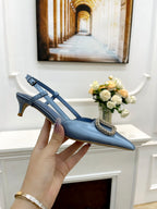 Valentino 25 Vlogo Signature Slingback Pumps Blue Pastel Silk 239503