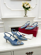 Valentino 25 Vlogo Signature Slingback Pumps Blue Pastel Silk 239503