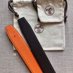 HM BELT BUCKLE & REVERSIBLE BLACK AND ORANGE LEATHER STRAP 38MM SILVER HARDWARE