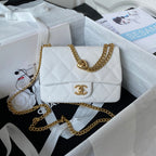 Flap Bag 20cm White Caviar Gold Hardware