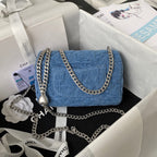 23P Flap Bag 19cm Denim Silver Hardware
