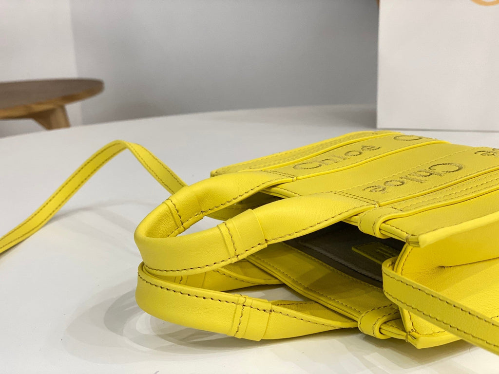 Chloé Woody mini tote bag 20cm yellow calfskin