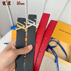 LV 30 MM BELTS IN BLACK AND CHERRY RED CALFSKIN SILVER HARDWARE