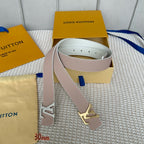LV Initiales 30mm Reversible Belt Gold Buckle Pink White Leather