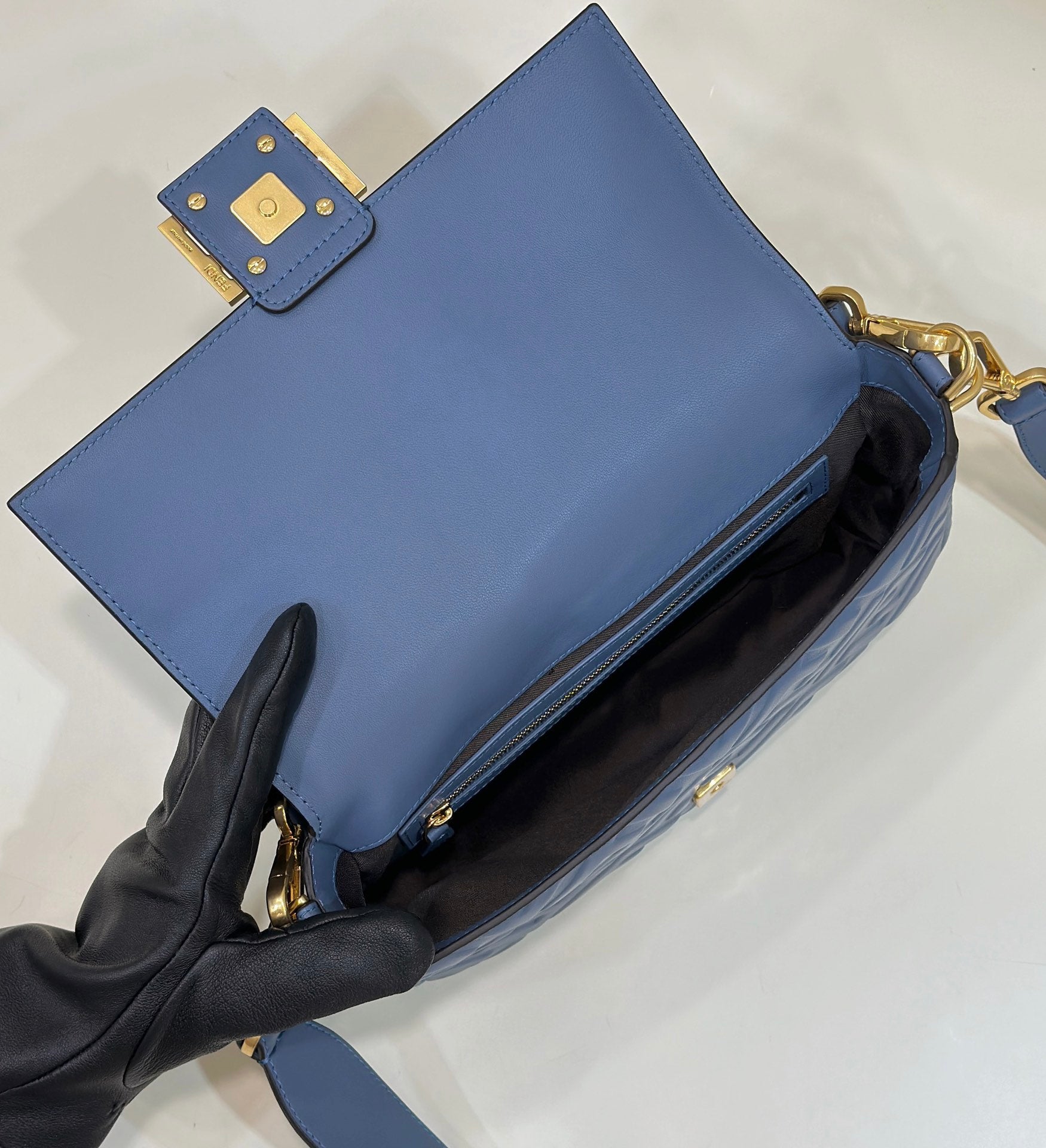 Baguette 27cm Blue Lambskin Gold Hardware