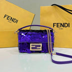 BAGUETTE MINI 19 IN GRAPE JELLY SEQUINS GOLD HARDWARE