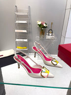 VT Vlogo Signature 75mm Pink White Slingback Sheepskin