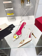 VT Vlogo Signature 75mm Pink White Slingback Sheepskin