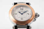 pasha 30mm quartz pink gold white dial black leather