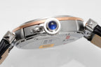 pasha 30mm quartz pink gold white dial black leather