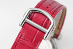 pasha 30mm quartz pink gold white dial red leather