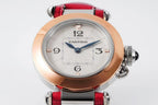 pasha 30mm quartz pink gold white dial red leather
