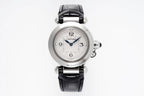 pasha 30mm quartz stainless steel white dial black leather
