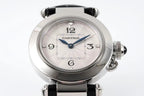 pasha 30mm quartz stainless steel white dial black leather