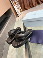PRA THONG FLATFORM SANDALS BLACK LAMBSKIN