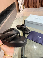 PRA THONG FLATFORM SANDALS BLACK LAMBSKIN