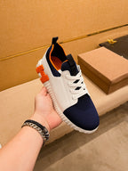 HM Men's Depart Slip-on Sneaker White Blue Knit Cowhide 263681