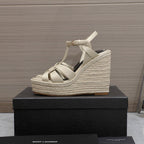 SL TRIBUTE WEDGE SANDALS METALLIC BEIGE CALFSKIN