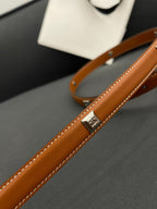 CL SMALL 18 MM TRIOMPHE BELT IN TAURILLON BRONZE BROWN LEATHER SILVER HARDWARE