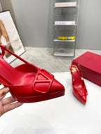 vlogo signature all red calfskin slingback platform pump 120mm