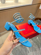 RC Diamond Sandals Blue Silk Creole Glass Diamond 341986