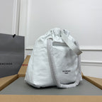 CRUSH SMALL TOTE BAG 27 IN WHITE CRUSHED CALFSKIN SILVER HARDWARE
