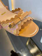 GG Kertu Sandals 6cm Beige Raffia Leather 695688