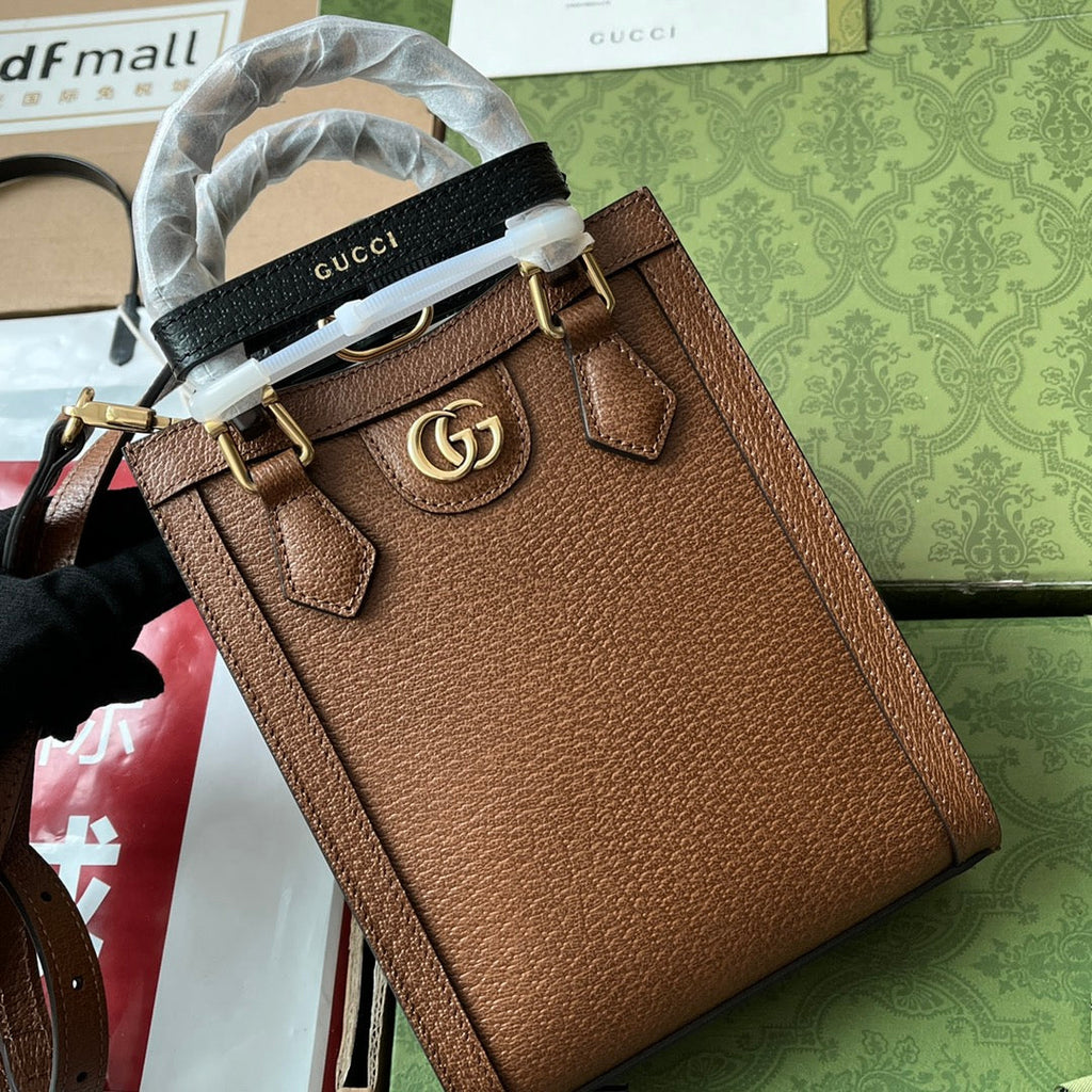 Gucci Diana Bamboo Mini Tote Bag Brown Lambskin 240107