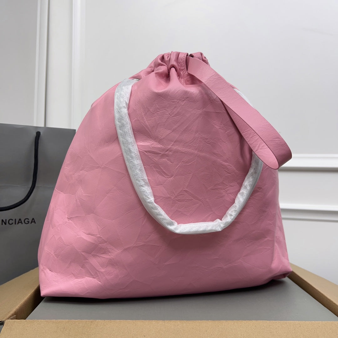 CRUSH LARGE TOTE BAG 46 IN PINK CRUSHED CALFSKIN SILVER HARDWARE