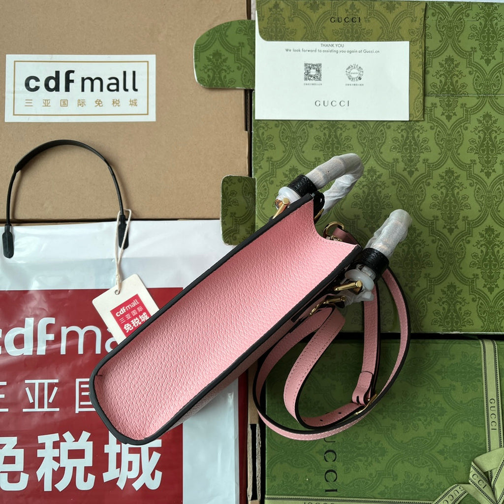 Gucci Diana Bamboo Mini Tote Bag Pink Lambskin 240109