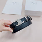CEL Silver Buckle Belt 25mm Black Calfskin 176705
