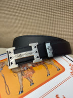 HM Belt 38mm Black Cowhide Leather Sliver Buckle 619066