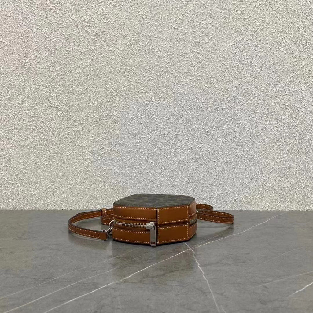 Celine Cube Box Bag Triomphe Black Brown Canvas & Calfskin