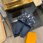 LV GLORIA FLAT LOAFER DENIM FLORAL FABRIC DARK BLUE