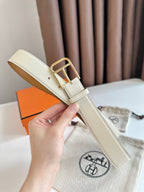 HM ROMAIN 35MM BELT WHITE CREAM LEATHER GOLD HARDWARE